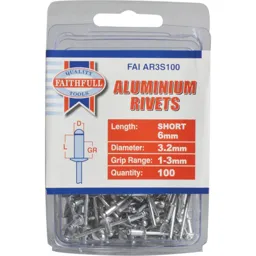 Faithfull Aluminium Pop Rivets - 3mm, 6mm, Pack of 100