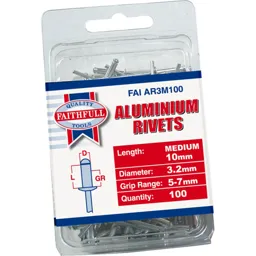Faithfull Aluminium Pop Rivets - 3mm, 10mm, Pack of 100