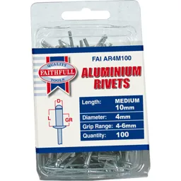 Faithfull Aluminium Pop Rivets - 4mm, 10mm, Pack of 100