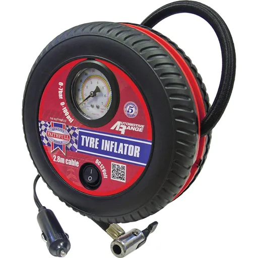 Faithfull 12v Tyre Inflator and Analogue Pressure Gauge - 12v