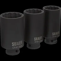 Sealey 3 Piece 1/2" Drive Bi Hexagon Hub Nut Impact Socket Set - 1/2"