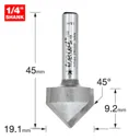 Trend Chamfer V Groove Router Cutter - 19.1mm, 9.2mm, 1/4"