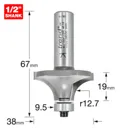 Trend Bearing Guided Ovolo and Round Router Cutter - 38mm, 19mm, 1/2"