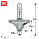 Trend Bearing Guided Ovolo and Round Router Cutter - 51mm, 25mm, 1/2"