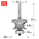 Trend Corner Bead Bearing Guided Router Cutter - 28mm, 25.7mm, 1/4"