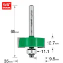 Trend Bearing Self Guided Rebate Router Cutter - 35mm, 12.7mm, 1/4"