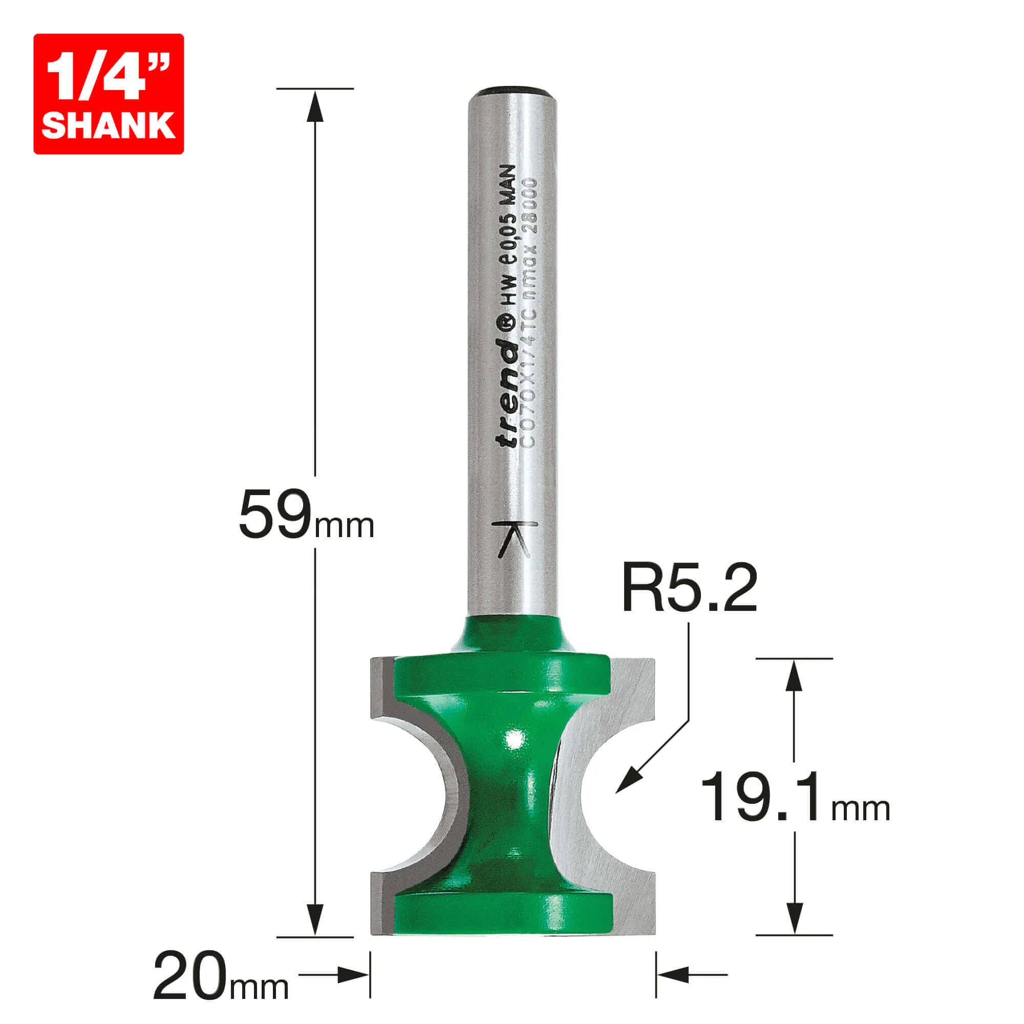 Trend CRAFTPRO Staff Bead Router Cutter - 5.2mm, 19.1mm, 1/4"