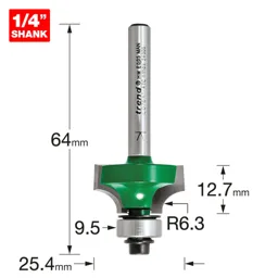 Trend CRAFTPRO Round Over and Ovolo Router Cutter - 25.4mm, 12.7mm, 1/4"