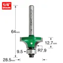 Trend CRAFTPRO Round Over and Ovolo Router Cutter - 28.5mm, 12.7mm, 1/4"