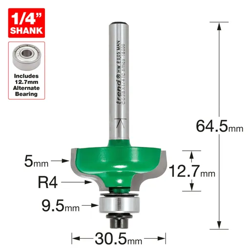 Trend CRAFTPRO Ogee Mould Bearing Guided Router Cutter - 12.7mm, 9.5mm, 1/4"