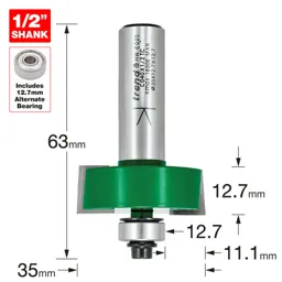 Trend Bearing Self Guided Rebate Router Cutter - 35mm, 12.7mm, 1/2"