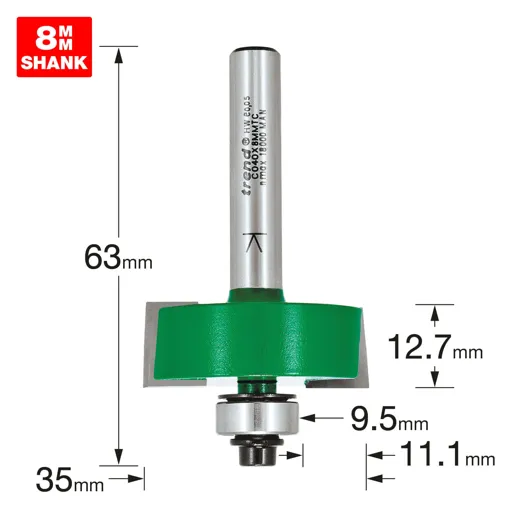 Trend Bearing Self Guided Rebate Router Cutter - 35mm, 12.7mm, 8mm