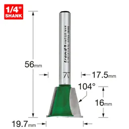 Trend CRAFTPRO Dovetail Jig Router Cutter - 19.7mm, 16mm, 1/4"