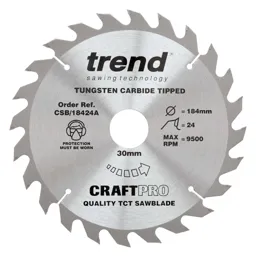 Trend CRAFTPRO Wood Cutting Saw Blade - 184mm, 24T, 30mm