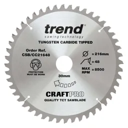 Trend CRAFTPRO Wood Cutting Mitre Saw Blade - 216mm, 48T, 30mm