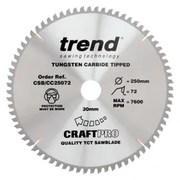 Trend CRAFTPRO Wood Cutting Mitre Saw Blade - 250mm, 72T, 30mm
