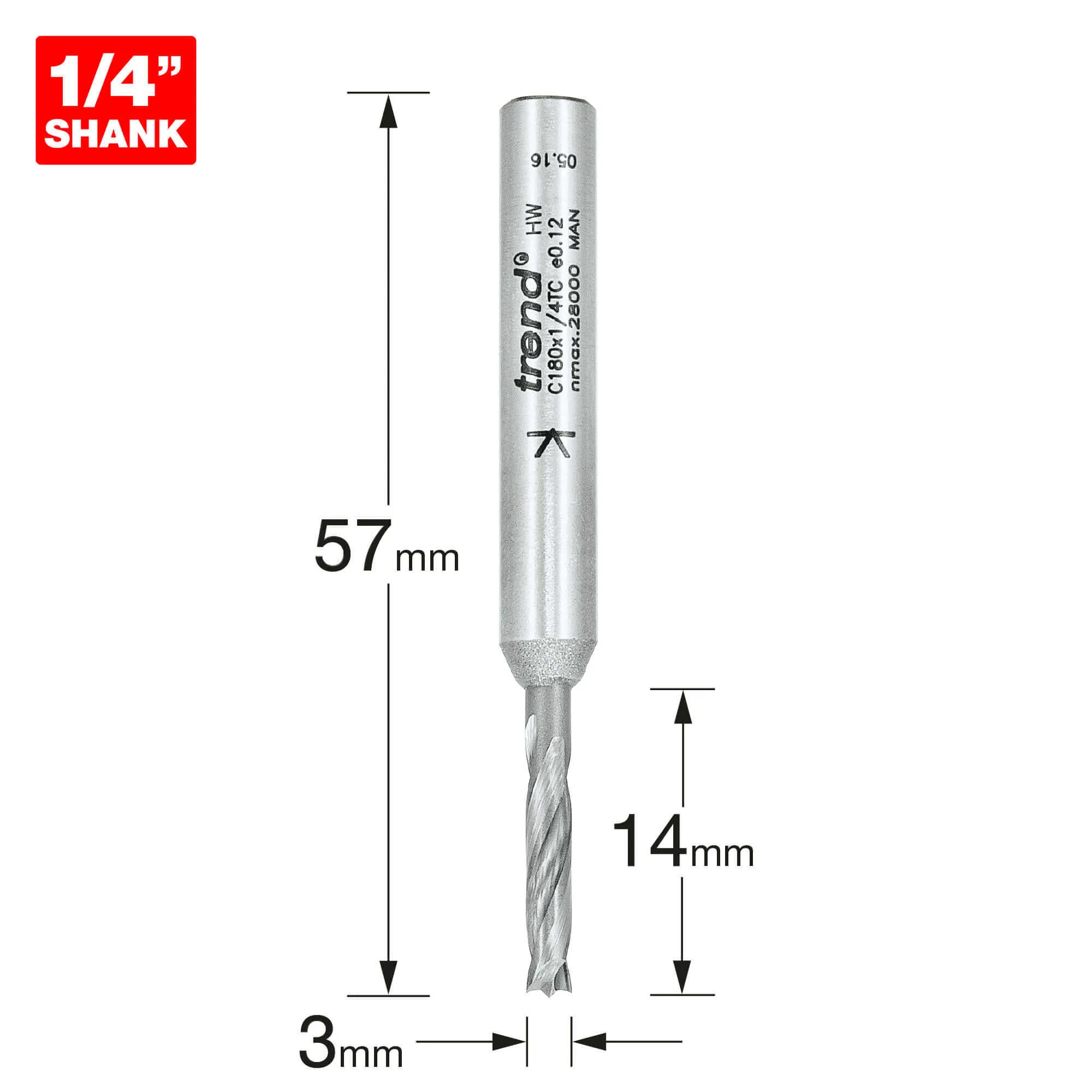 Trend CRAFTPRO Router Dowel Drill - 3mm, 14mm, 1/4"