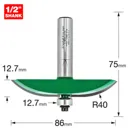 Trend CRAFTPRO Bearing Guided Large Radius Panel Raiser Router Cutter - 86mm, 12.7mm, 1/2"