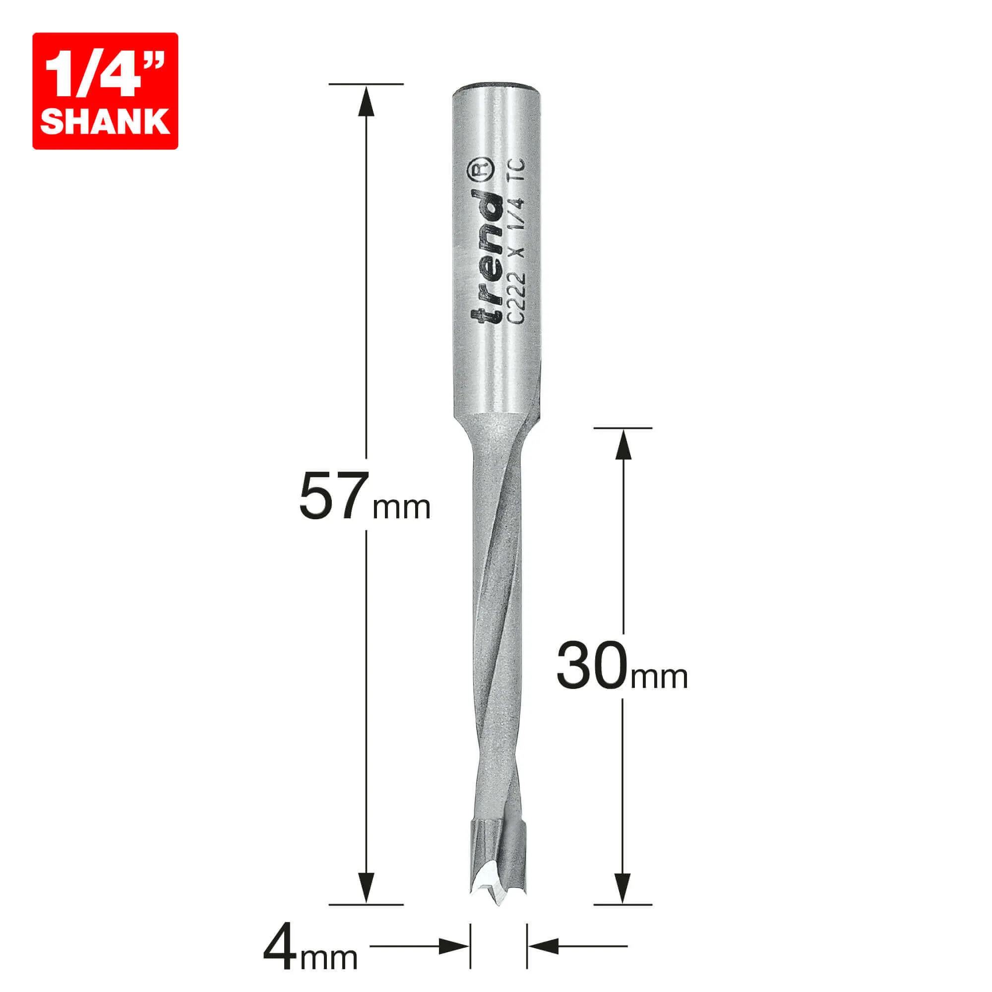 Trend CRAFTPRO Router Dowel Drill - 4mm, 35mm, 1/4"