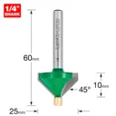 Trend CRAFTPRO Pin Guided Chamfer Bevel Router Cutter - 45 Degrees, 10mm, 1/4"