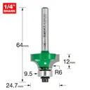Trend CraftPro Bearing Guided Round Over and Ovolo Router Cutter - 24.7mm, 12MM, 1/4"