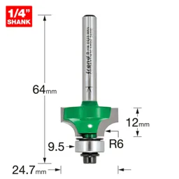 Trend CraftPro Bearing Guided Round Over and Ovolo Router Cutter - 24.7mm, 12MM, 1/4"