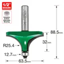 Trend CraftPro Bearing Guided Round Over and Ovolo Router Cutter - 63.5mm, 32mm, 1/2"