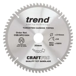 Trend CRAFTPRO Aluminium and Plastic Cutting Saw Blade - 216mm, 64T, 30mm