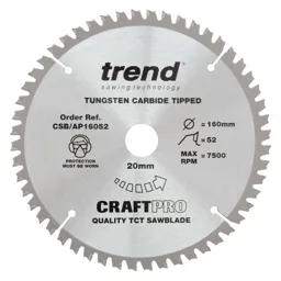 Trend CRAFTPRO Aluminium and Plastic Cutting Saw Blade - 160mm, 52T, 20mm