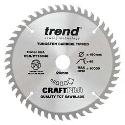 Trend CRAFTPRO Panel Trimming Plunge Saw Blade - 160mm, 48T, 20mm