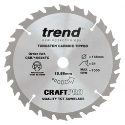 Trend CRAFTPRO Wood Cutting Cordless Saw Blade - 165mm, 24T, 15.88mm