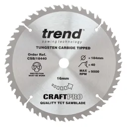 Trend CRAFTPRO Wood Cutting Saw Blade - 184mm, 40T, 16mm