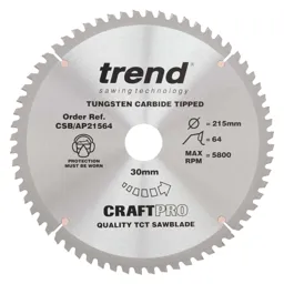 Trend CRAFTPRO Aluminium and Plastic Cutting Saw Blade - 215mm, 64T, 30mm