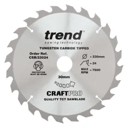 Trend CRAFTPRO Wood Cutting Saw Blade - 230mm, 24T, 30mm