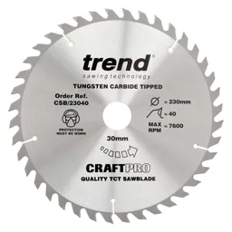 Trend CRAFTPRO Wood Cutting Saw Blade - 230mm, 40T, 30mm