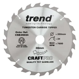Trend CRAFTPRO Wood Cutting Saw Blade - 250mm, 24T, 30mm