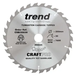 Trend CRAFTPRO Wood Cutting Saw Blade - 250mm, 30T, 30mm