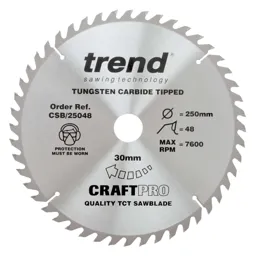 Trend CRAFTPRO Wood Cutting Saw Blade - 250mm, 48T, 30mm