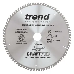 Trend CRAFTPRO Wood Cutting Saw Blade - 250mm, 80T, 30mm