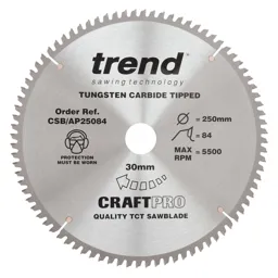 Trend CRAFTPRO Aluminium and Plastic Cutting Saw Blade - 250mm, 84T, 30mm