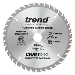 Trend CRAFTPRO Wood Cutting Cordless Saw Blade - 165mm, 40T, 20mm