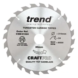 Trend CRAFTPRO Wood Cutting Saw Blade - 210mm, 24T, 30mm