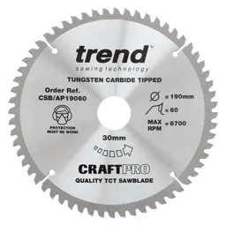 Trend CRAFTPRO Aluminium and Plastic Cutting Saw Blade - 190mm, 60T, 30mm
