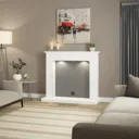 Be Modern Fontwell White marble & grey herringbone effect Fire surround with lights