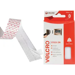 Velcro Stick On Tape White - 20mm, 1m, Pack of 1