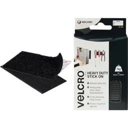 Velcro Heavy Duty Stick On Strips Black - 50mm, 100mm, Pack of 2