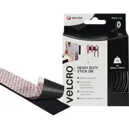 Velcro Heavy Duty Stick On Tape Black - 50mm, 1m, Pack of 1