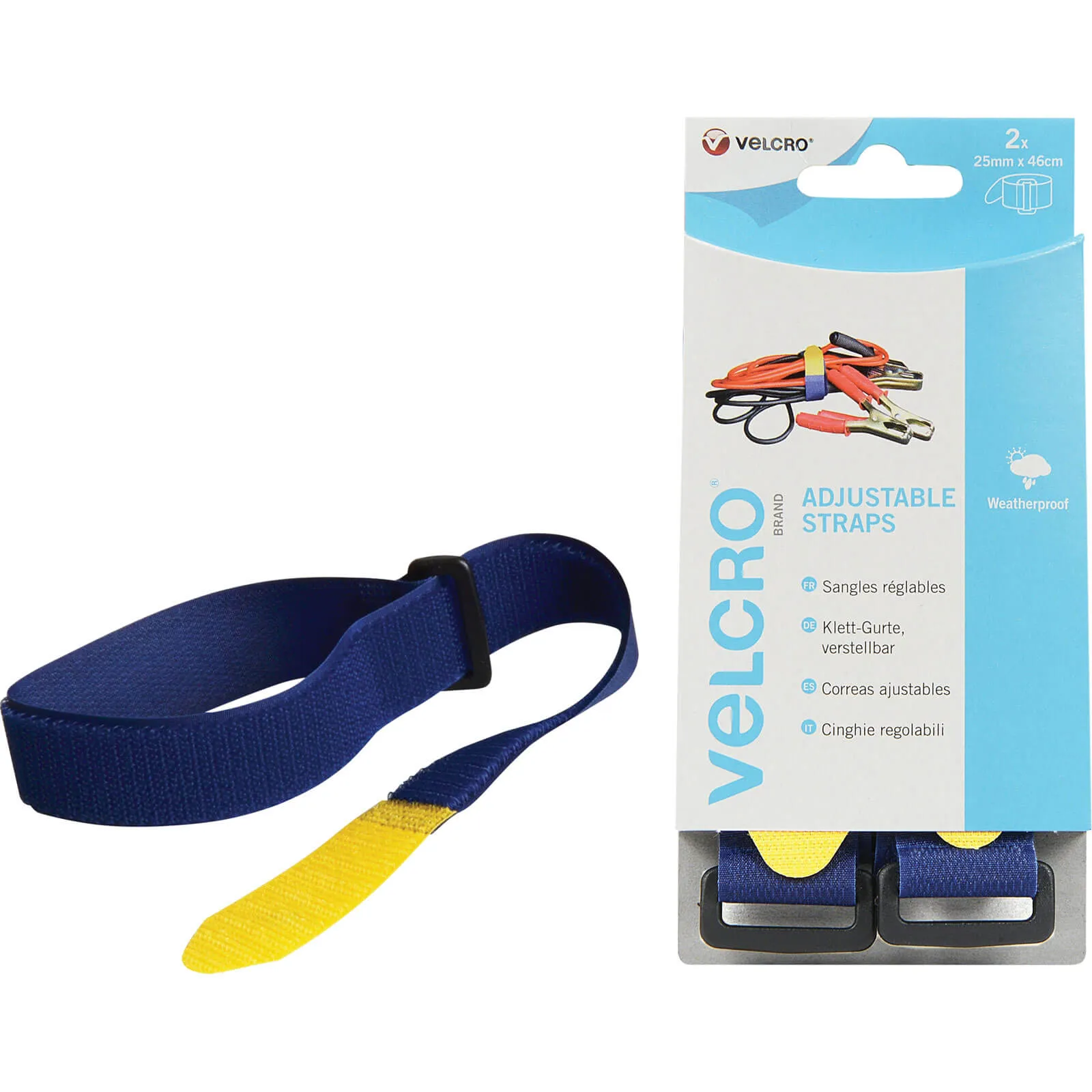 Velcro Adjustable Straps Blue - 25mm, 460mm, Pack of 2