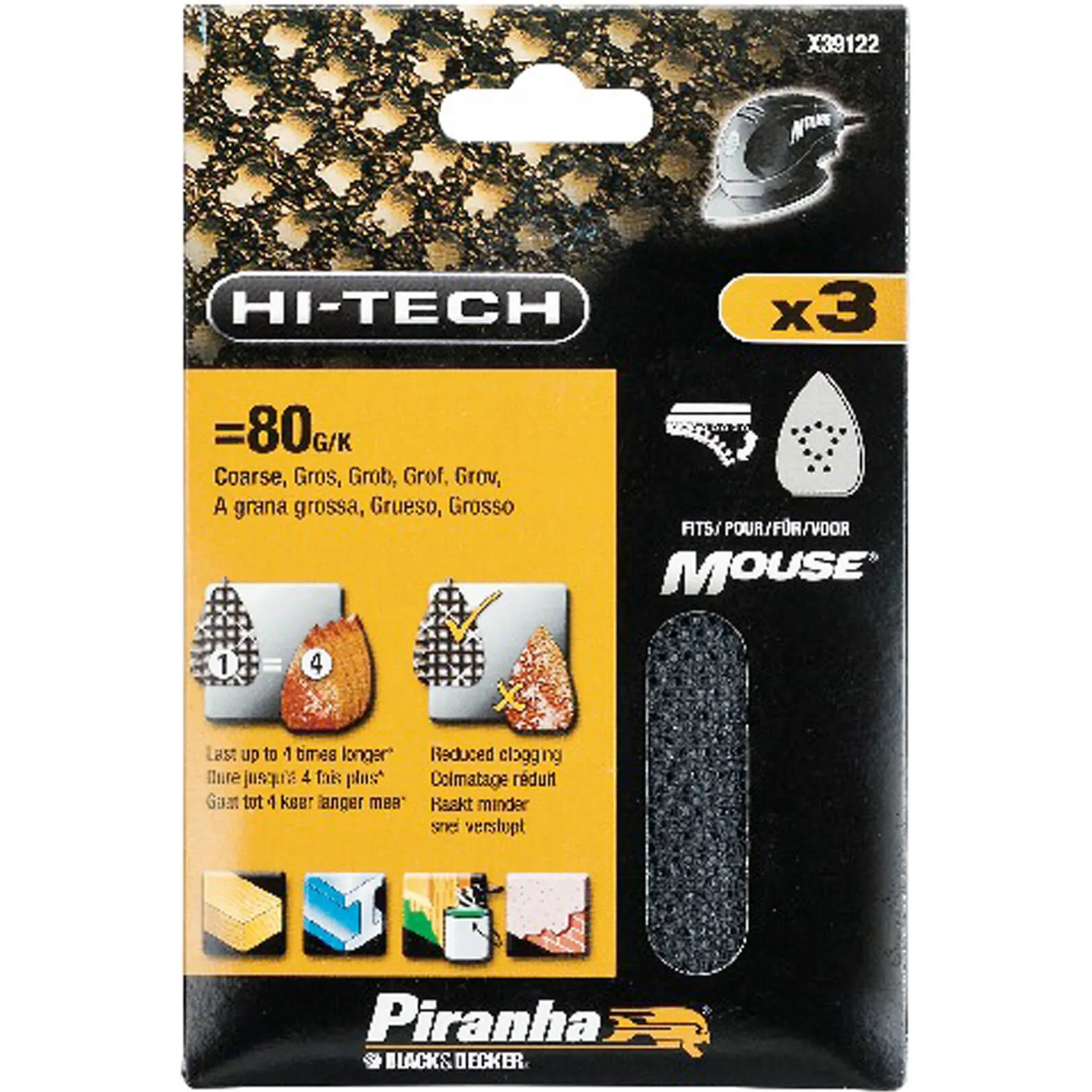 Black and Decker Piranha Hi Tech Quick Fit Mesh Mouse Sanding Sheets - 80g, Pack of 3