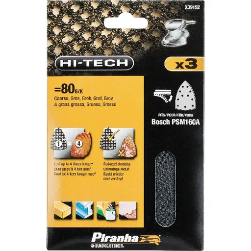 Black and Decker Piranha Hi Tech Quick Fit Multi Sander Delta Sanding Sheets - 80g, Pack of 3